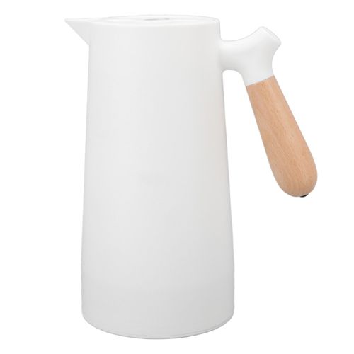 Hjlian Carafe A Cafe Isotherme 1 L, Isolation 12 H, Sortie D'eau En Olecrane, Bouteille Isotherme Avec Poignee En Bois, Pour La Maison, Le Camping, La Randonnee, Blanche
