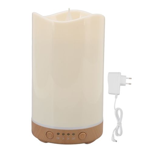HJLIAN Diffuseur d'aromatherapie humidificateur 130 ml en forme de bougie, grain de bois peu profond avec lampe a flamme 100-240 V pour cadeaux de vacances, prise UE