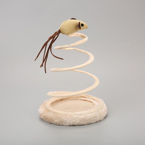 HJLIAN Disque a ressort en peluche pour aire de jeux, jouet pour chat, souris, fil spirale, disque en lin (petite souris)