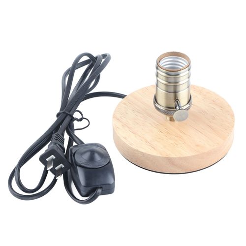 Hjlian Douille De Lampe De Table E26/E27, Pied De Lampe Retro En Bois Avec Bouton A Intensite Variable, Prise Americaine 110-240 V