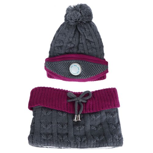 Hjlian Ensemble De 3 Bonnets Tricotes Pour Femme, Echarpe, Cache-Nez, Cou, Chaud, Hiver, Accessoires (Gris Et Violet)