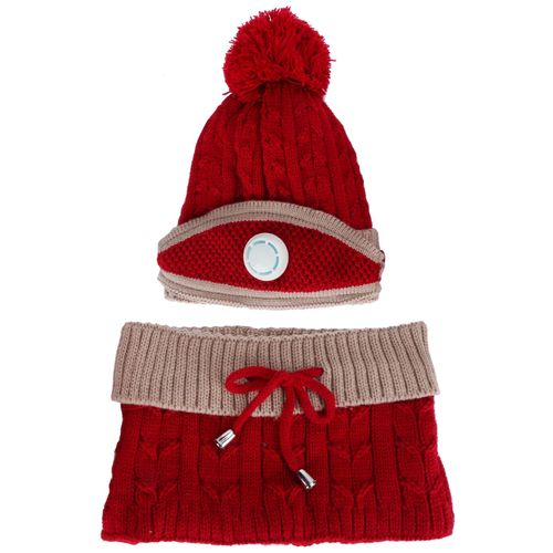 Hjlian Ensemble De 3 Bonnets Tricotes Pour Femme, Echarpe, Cache-Nez, Cou, Chaud, Hiver, Accessoires (Rouge Et Marron)