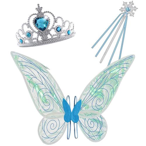 HJLIAN Ensemble de 3 costumes de princesse et de fee pour filles, comprenant des ailes de papillon, une couronne, une baguette magique et un ange. Accessoires de jeu de role, cadeaux pour enfants.