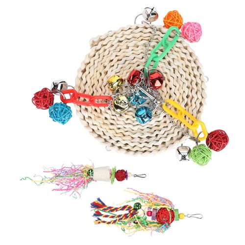 Hjlian Ensemble De 3 Jouets Pour Perroquets, Support Suspendu, Balancoires, Jouets A Macher Pour Oiseaux, Boule En Rotin, Pendentif Decoratif