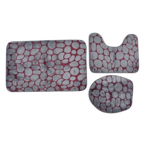 Hjlian Ensemble De Tapis De Toilette En Flanelle A Texture Pierre Bicolore, Tapis De Salle De Bain Antiderapant A Motif Hd Avec Support En Caoutchouc Pour La Maison