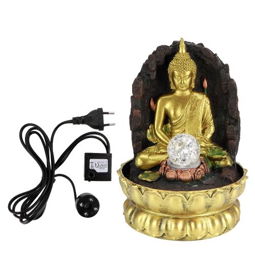 Hjlian Fontaine A Eau En Resine, Statue De Bouddha En Meditation, Fontaine De Table Eclairee Par Led, Decoration D'interieur, Prise Ue 220 V