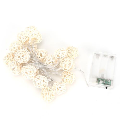 Hjlian Guirlande Lumineuse Decorative En Rotin De 2,2 M Avec 20 Led Pour Noel, Fetes En Plein Air, Lumiere Blanche