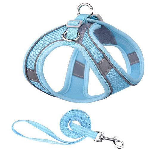 Hjlian Harnais Et Laisse Pour Chien, Mignon, Respirant, Reflechissant, Reglable, Gilet, Harnais, Laisse Pour Chien, Chiot, Bleu, L