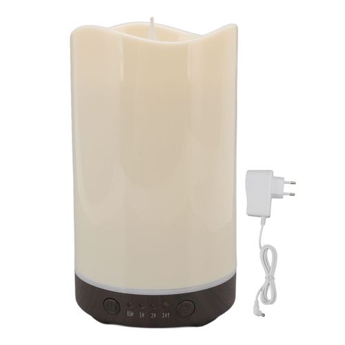 Hjlian Humidificateur A Brume En Forme De Bougie Avec Lumiere Coloree, Design En Grain De Bois Profond, Diffuseur D'huiles Essentielles Pour La Maison, Prise Ue 100-240 V