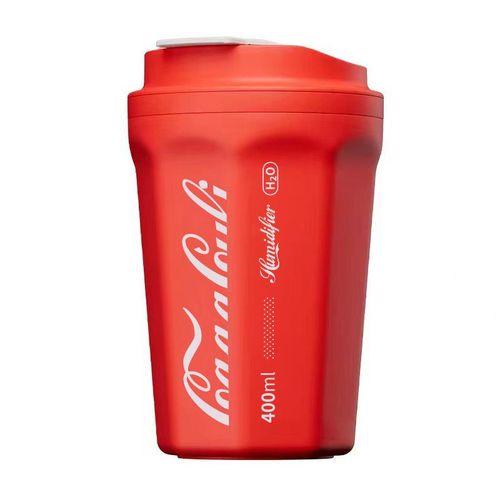 HJLIAN Humidificateur a flamme sans fil 400 ml, design ABS sans bouton, diffuseur d'air en forme de tasse de Coca pour voiture, chambre a coucher, rouge, alimente par USB