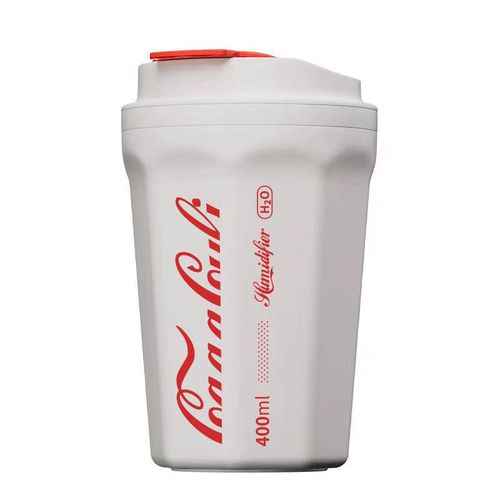 HJLIAN Humidificateur a flamme sans fil 400 ml, design ABS sans bouton, diffuseur d'air en forme de tasse de Coca pour voiture et chambre a coucher, alimente par batterie au lithium blanc