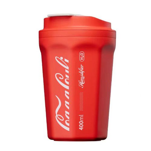 HJLIAN Humidificateur a flamme sans fil 400 ml, design ABS sans bouton, diffuseur d'air en forme de tasse de Coca pour voiture et chambre a coucher, alimente par batterie au lithium rouge