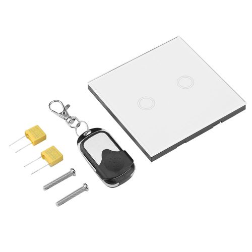 Hjlian Interrupteur Tactile Intelligent A 2 Voies Avec Panneau En Verre Trempe Et Telecommande Sans Fil (Blanc)