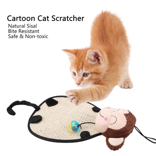 HJLIAN Jouet griffoir pour chat et chaton de dessin anime, arbre a chat, tapis a griffes, jouet interactif, souris