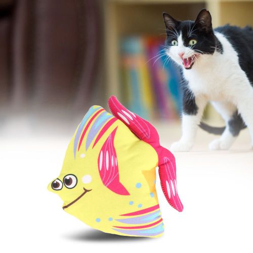 Hjlian Jouet Interactif D'entrainement Pour Chat A L'herbe A Chat, Imitation Poisson (Poisson Rose Et Jaune A Petits Yeux)