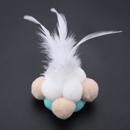 Hjlian Jouet Pour Chat Fait Main, Cloches, Balle Rebondissante, Herbe A Chat Integree, Jouet Interactif En Plumes (Bleu)