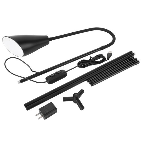 Hjlian Lampadaire Led Flexible Avec Variateur D'intensite, Lampe De Lecture Usb Pour Bureau, Chambre A Coucher, Us 100-240 V, Noir