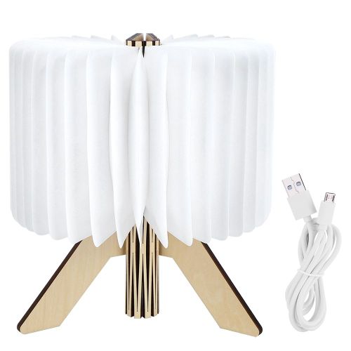 Hjlian Lampe De Lecture Pliable A Led En Papier Et Bois, Rechargeable Par Usb, Ideale Pour La Lecture (Chargement Usb)
