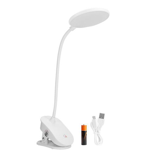 Hjlian Lampe De Table A Pince Led 2 W, Lumiere Blanche, Interrupteur Tactile, Chargement Usb, Trois Modes (Lampe Ronde)