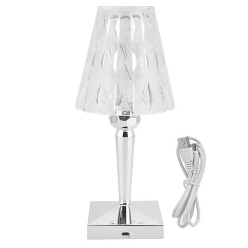 Hjlian Lampe De Table Led En Cristal Transparent, Prisme, Intensite Variable, Chargement Usb, Eclairage D'interieur, Argent