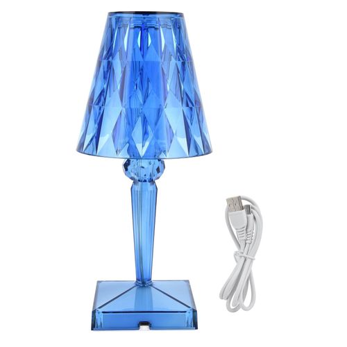 Hjlian Lampe De Table Led En Cristal Transparent, Prisme, Intensite Variable, Chargement Usb, Eclairage D'interieur, Bleu
