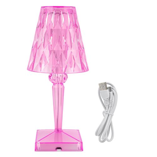 Hjlian Lampe De Table Led En Cristal Transparent, Prisme, Intensite Variable, Chargement Usb, Eclairage D'interieur, Rose