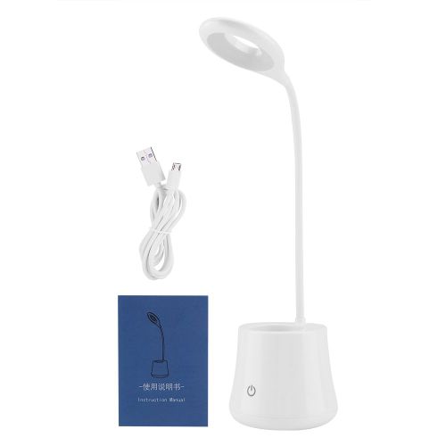 Hjlian Lampe De Table Led Rechargeable A Interrupteur Tactile, Lumiere Reglable Pour Les Etudes Et Le Travail Avec Organiseur De Stylos