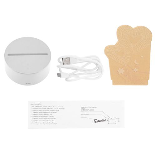 Hjlian Lampe De Table Tactile 3d Usb 4,5 V, Effet Illusion Visuelle Romantique, 7 Couleurs (Base Blanche)