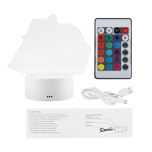 Hjlian Lampe De Table Tactile Usb 3d A Effet Illusion 7 Couleurs (Base Blanche + Telecommande)