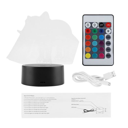 Hjlian Lampe De Table Tactile Usb 3d A Effet Illusion 7 Couleurs (Base Noire + Telecommande)