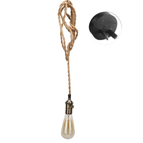 Hjlian Lustre Suspendu Style Vintage A Tete Unique En Corde De Chanvre, Petit Modele Pour Cafe-Bar, Prise 85-250 Vau
