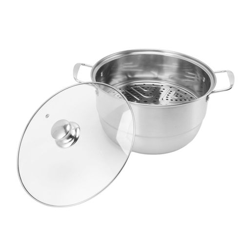 HJLIAN Marmite a vapeur en acier inoxydable multifonction, epaisse, multicouche, grande capacite, martensite, avec couvercle en verre, double couche