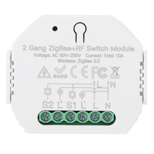 Hjlian Module D'interrupteur D'eclairage Intelligent A 2 Gangs, Controleur Marche/Arret, Prise En Charge De La Commande Vocale Intelligente 90-250 V