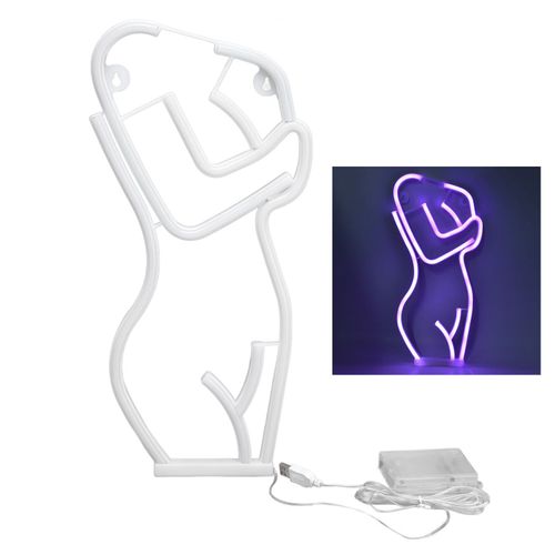 Hjlian Panneau Lumineux Led Neon En Forme De Corps, Luminaire Decoratif Mural, Alimente Par Usb, Ideal Pour Une Chambre, Un Bar, Une Fete Ou Un Mariage. Lumiere Violette