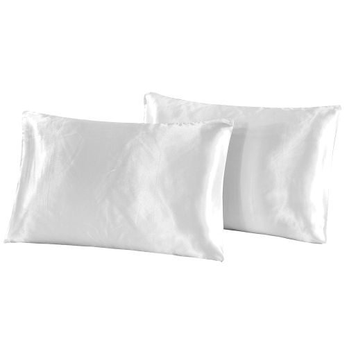 Hjlian Parure De Lit Luxueuse En Satin Soyeux Et Doux, Taie D'oreiller Blanche Avec Fermeture Eclair, Norme Americaine, 51 X 66 X 2 Cm