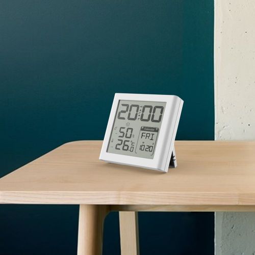 Hjlian Reveil Numerique, Fonction Calendrier, Affichage De La Temperature Et De L'humidite Avec Retroeclairage (Blanc)