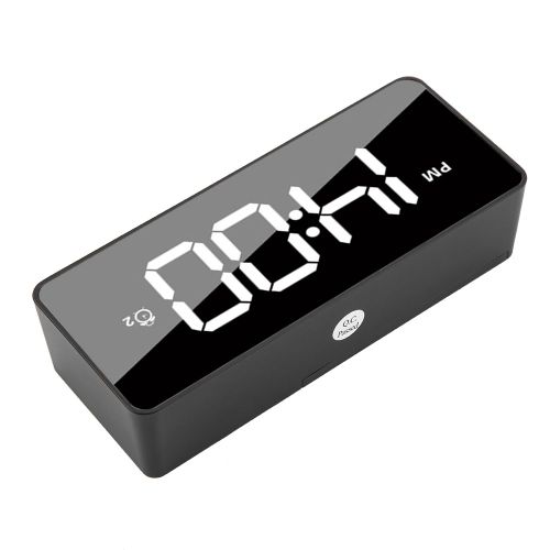 Hjlian Reveil Numerique Multifonction Avec Fonction De Rappel D'alarme Et De Chargement Usb, Retroeclairage, Affichage Miroir, Noir