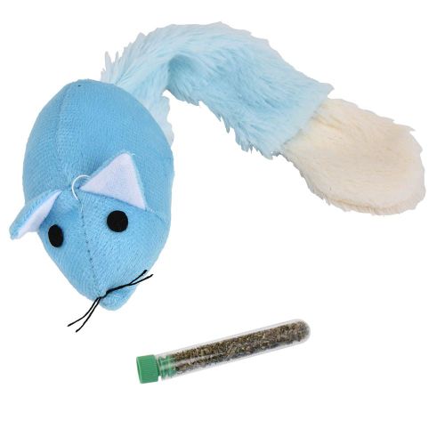 Hjlian Souris A Longue Queue Pour Chat, Jouet Amusant Et Interactif Avec Herbe A Chat (Bleu)