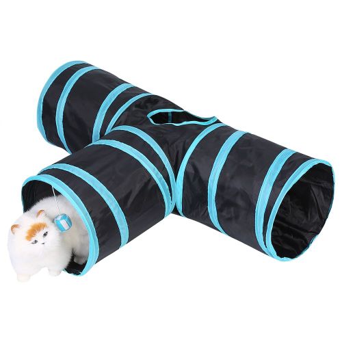 Hjlian Tunnel De Jeu Portable Et Pliable A 3 Voies Pour Chat, Jouet Interactif D'interieur Et D'exterieur Pour Animaux De Compagnie (Bleu)
