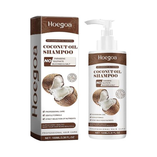 Hoegoa Huile De Noix De Coco Anti-Pelliculaire Shampooing Nettoyage Massage Cuir Chevelu Anti-Pelliculaire Nourrissant Fixation Cheveux Shampooing Soins Capillaires