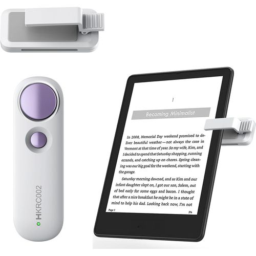Hogance RF Tlcommande Tourne Page Commande pour la Lecture Kindle, Tourneur de Pages E-Reader de iPad Tablettes iPhone Smartphones, eBook/Fiction/Bande Dessine/Prendre Une Photo, Blanc+Violet