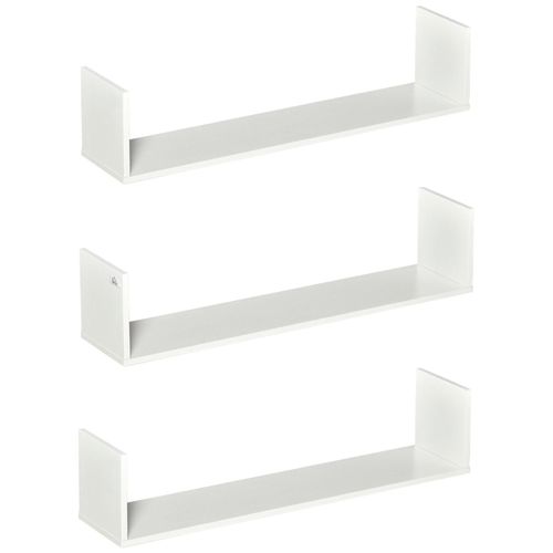 Homcom Lot De 3 tagres Murales Flottantes - Dim. 80l X 18l X 18h Cm - Kit Complet De Fixation Inclus - Mdf Grain De Bois Blanc