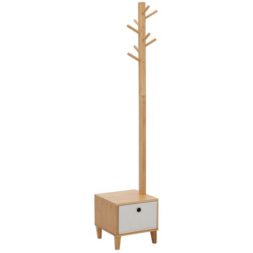 Homcom Meuble Rangement Avec Tiroir Porte-Manteau Banc 3 En 1 Style Scandinave Polyester Gris Clair Bois Massif Bambou
