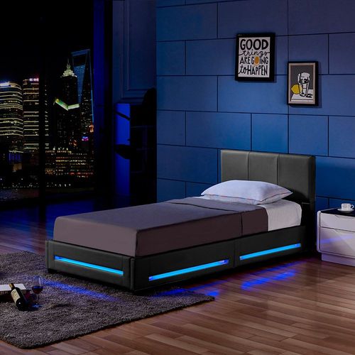 Home Deluxe Lit Rembourr 'asteroid' -Taille: 90 X 200 Cm - Couleur: Gris Fonc- clairage Led Inclus I Lit Avec Led, Sommier  Lattes, Lit En Similicuir, Lit Capitonn  Led, Matelas