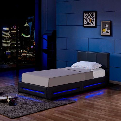 Home Deluxe Lit Rembourr 'asteroid' -Taille: 90 X 200 Cm - Couleur: Noir- Sommier Inclus, clairage Led I Lit Avec Led, Sommier  Lattes, Lit En Similicuir, Lit Capitonn  Led, Matelas