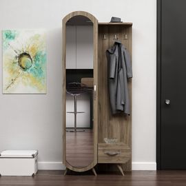 Homemania Vestiaire Meuble D Entree Kerry Armoire Avec Miroir Portes Etageres Noyer En Bois 80 X 35 X 180 Cm Rakuten