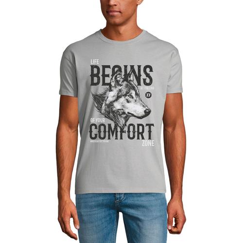 Homme Tee-Shirt La Vie Commence Au Bout De Votre Zone De Confort - Loup - Life Begins At The End Of Your Comfort Zone - Wolf - T-Shirt Graphique co-Responsable Vintage Cadeau Nouveaut