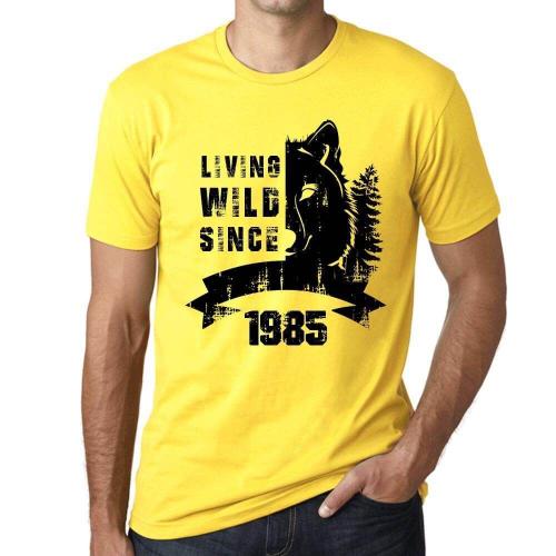 Homme Tee-Shirt Vivre  L'tat Sauvage Depuis 1985 - Living Wild Since 1985 - 39 Ans T-Shirt Graphique Ide Cadeau 39e Anniversaire Vintage Anne 1985 Nouveaut