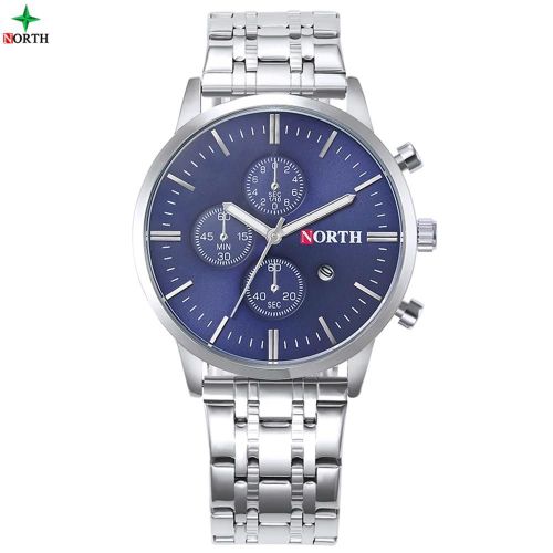 Hommes Analogique Rond Montre  Quartz Bracelet En Acier Inoxydable Date Lumineuse Aiguilles Montre-Bracelet (Cadran Bleu)