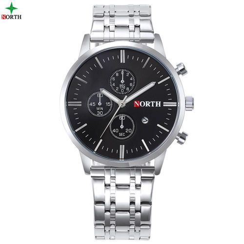 Hommes Analogique Rond Montre  Quartz Bracelet En Acier Inoxydable Date Lumineuse Aiguilles Montre-Bracelet (Cadran Noir)